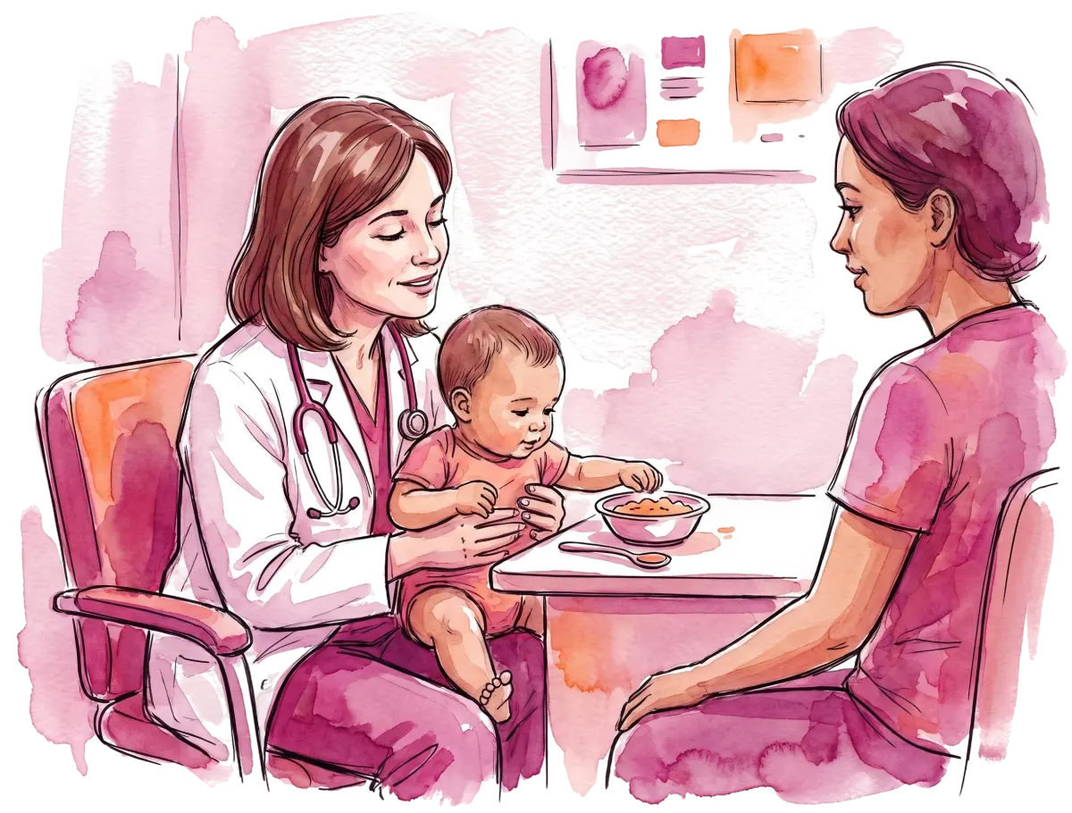 Consultora de amamentação orientando uma mãe com o bebê