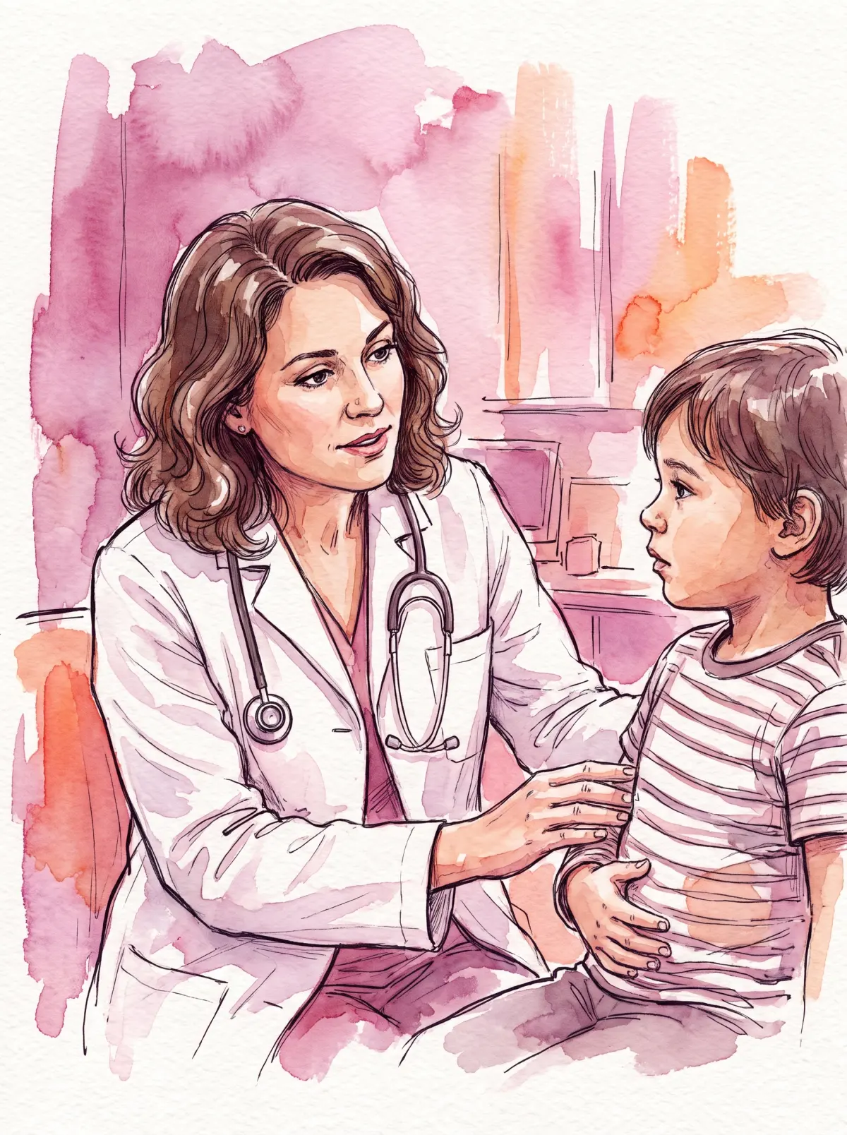 Criança com dor abdominal em consulta