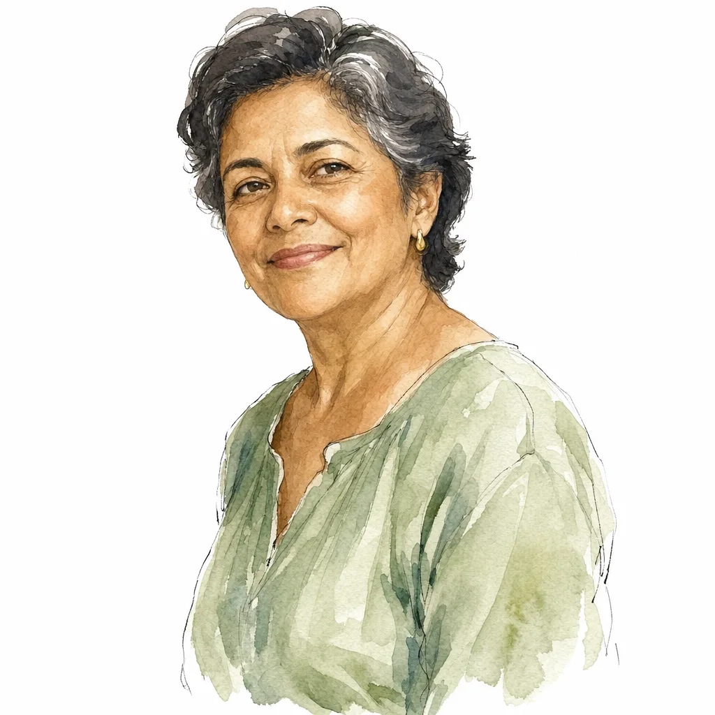 Retrato ilustrado em aquarela de uma paciente