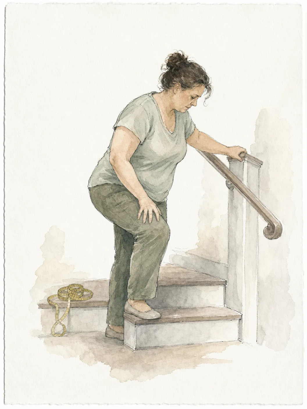 Ilustração em aquarela de paciente em acompanhamento de peso e articulação