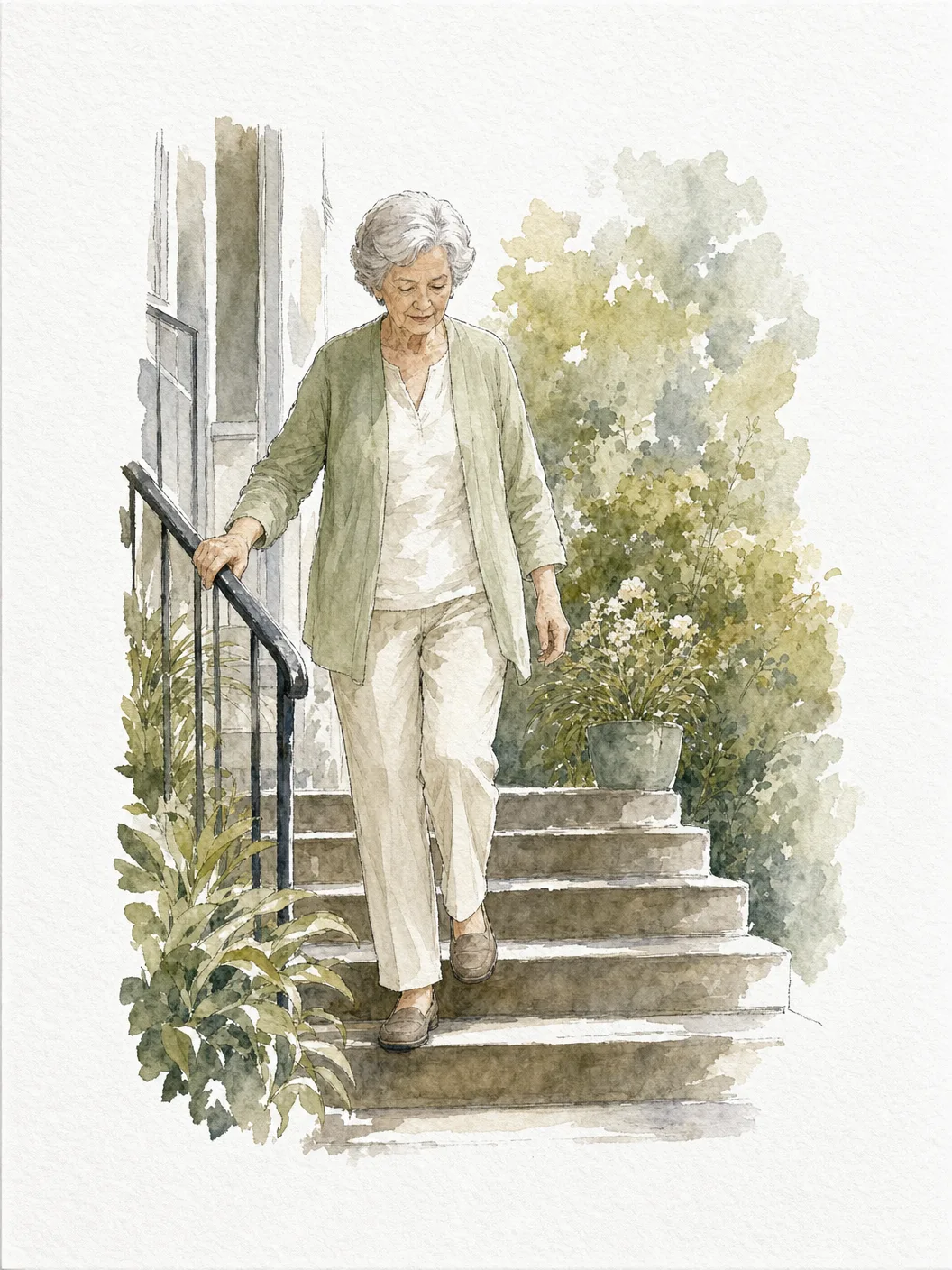 Ilustração em aquarela de avaliação de equilíbrio e força