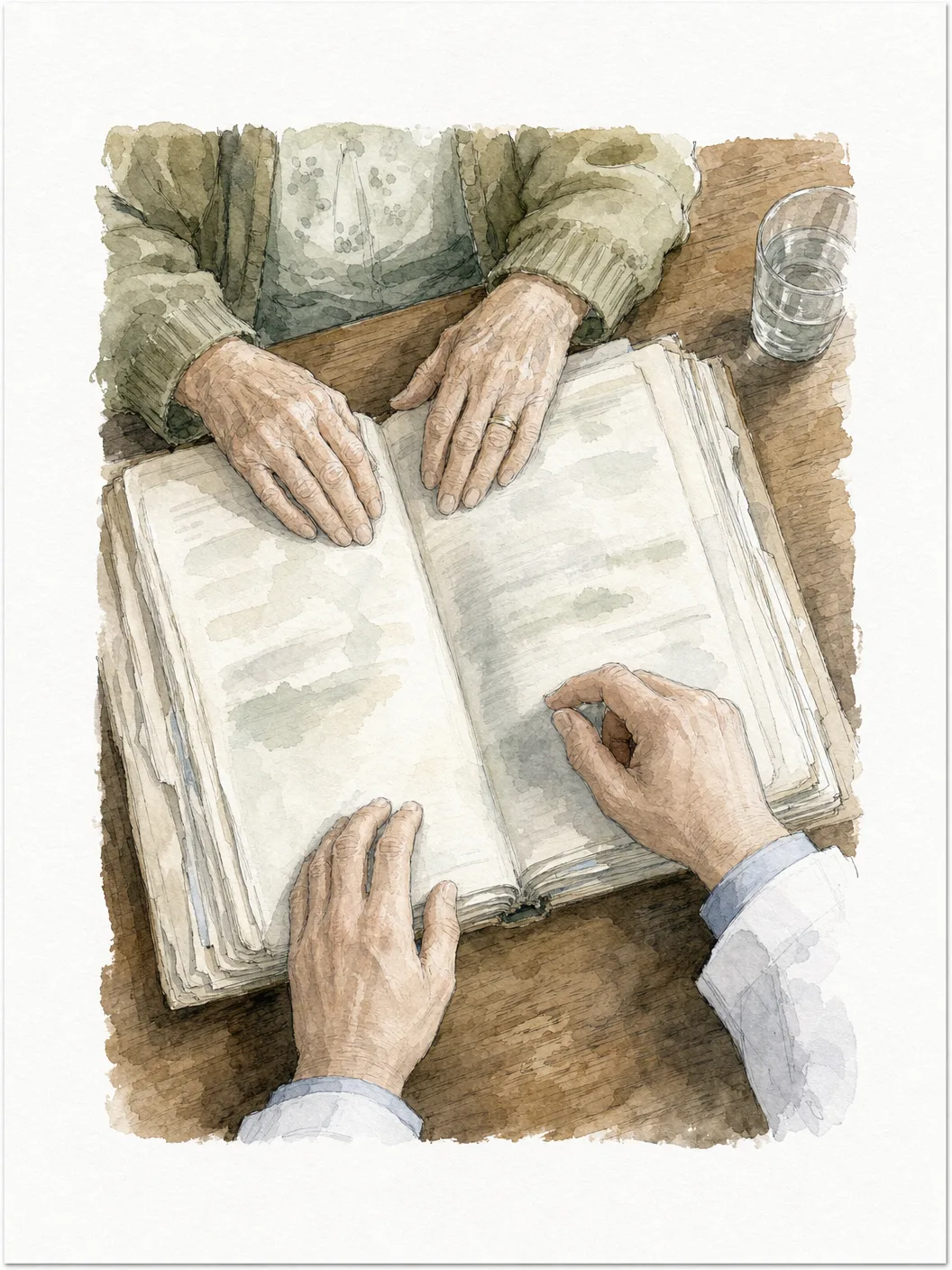 Ilustração em aquarela de paciente antiga da clínica