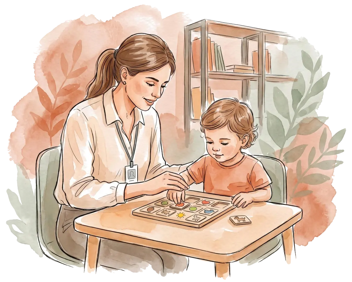 Fonoaudióloga em atendimento de fluência com um adolescente