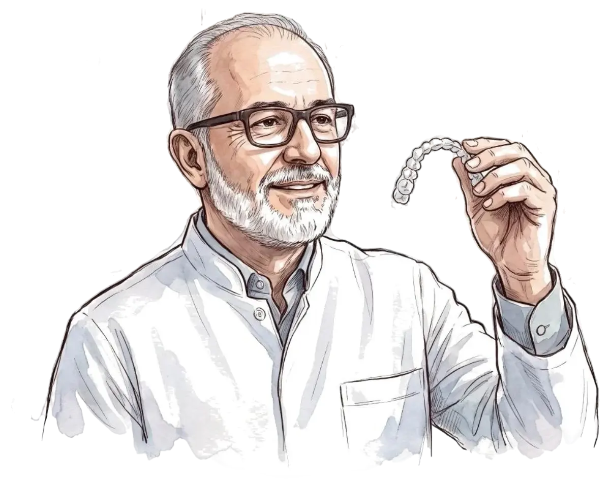 Dr. Marcos Madeira examinando um alinhador transparente
