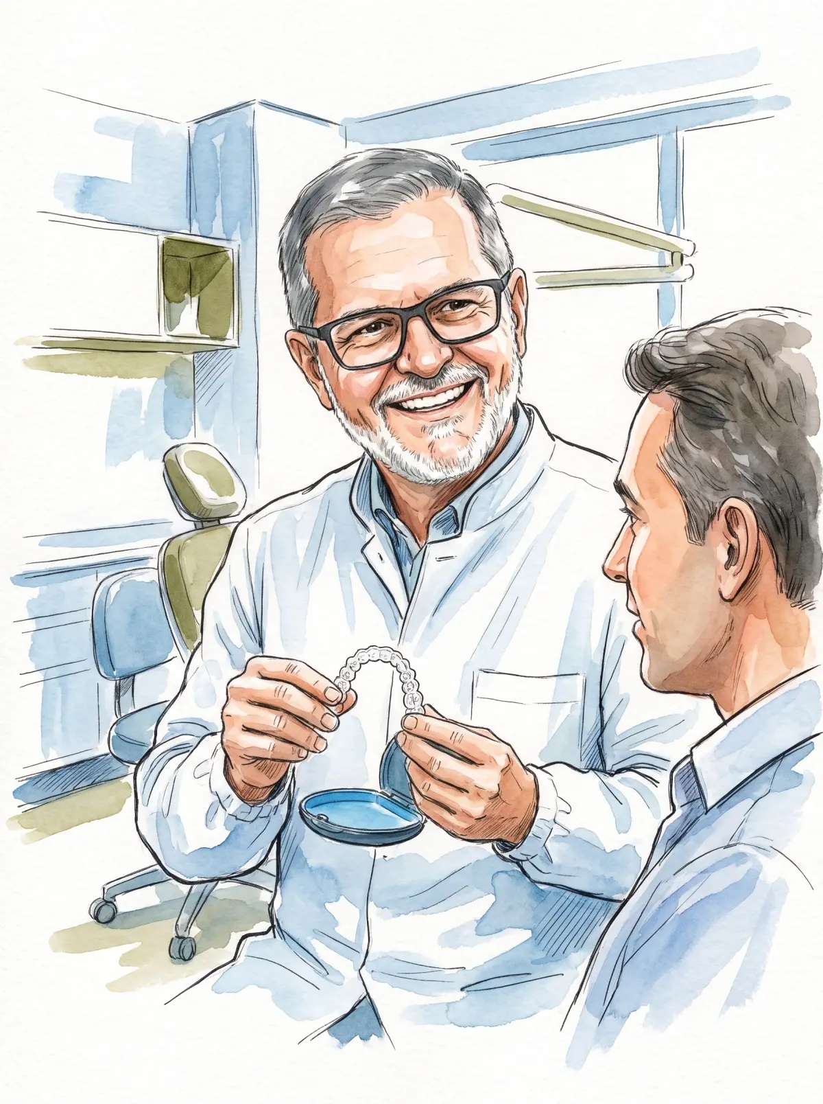 Adulta usando alinhador transparente