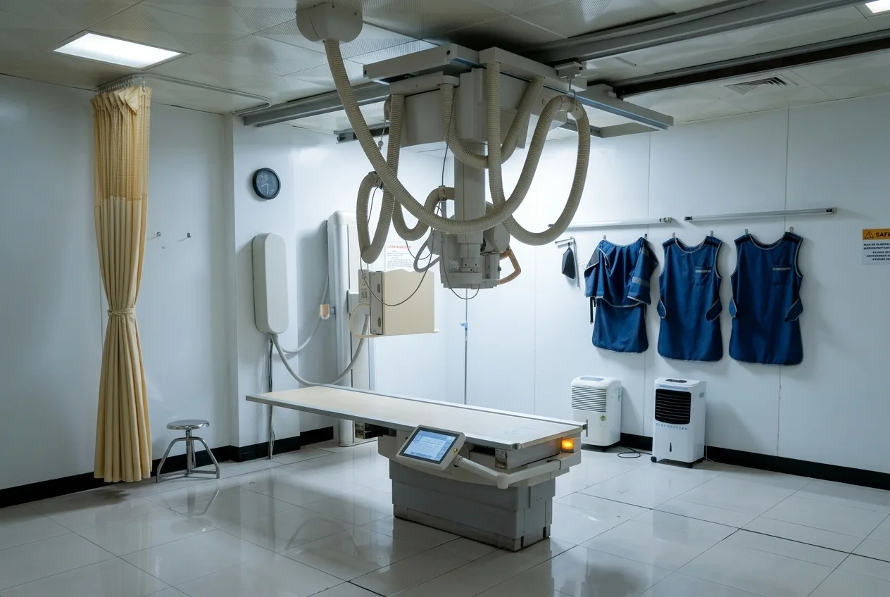 Sala de raio-x da Medimagen com o equipamento digital preparado para o exame