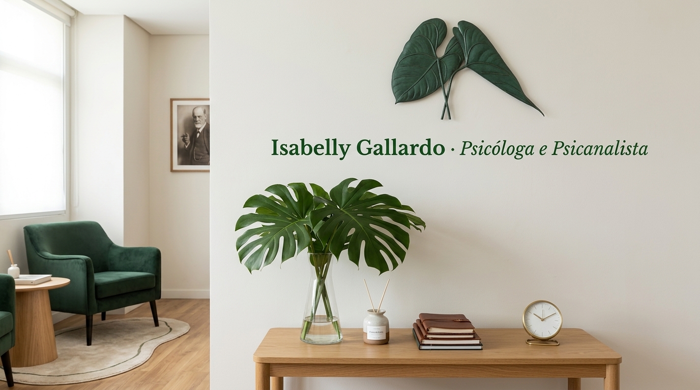 Recepção do consultório: parede clara, plantas e assentos — o ambiente que recebe quem chega.