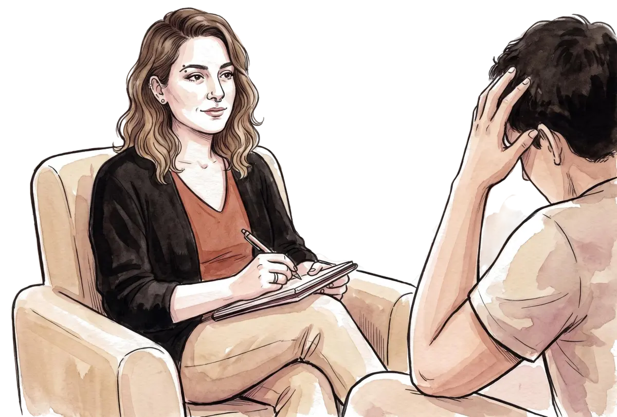 Sessão de psicoterapia com uma mulher adulta no consultório