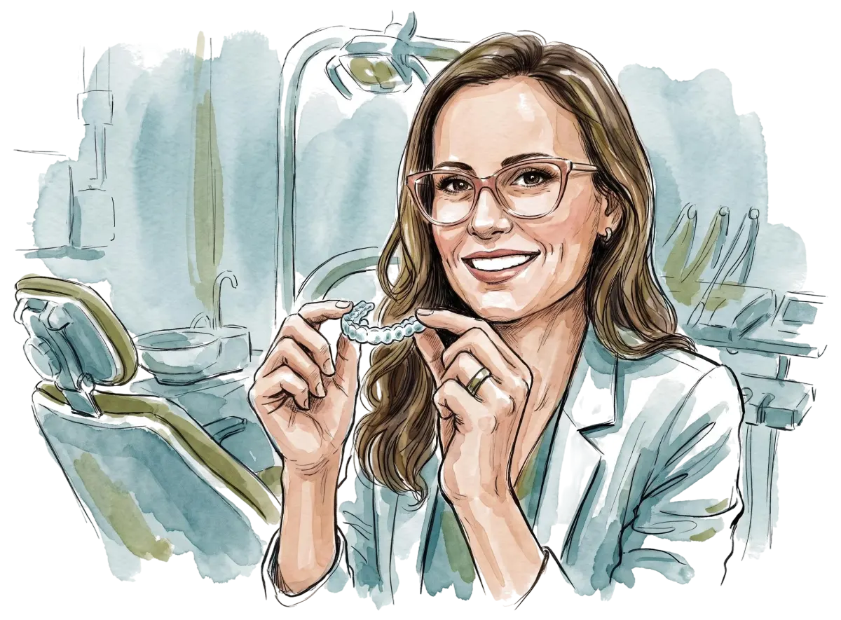 Drª Renata Olivatti explicando o escaneamento digital do sorriso na tela para uma paciente