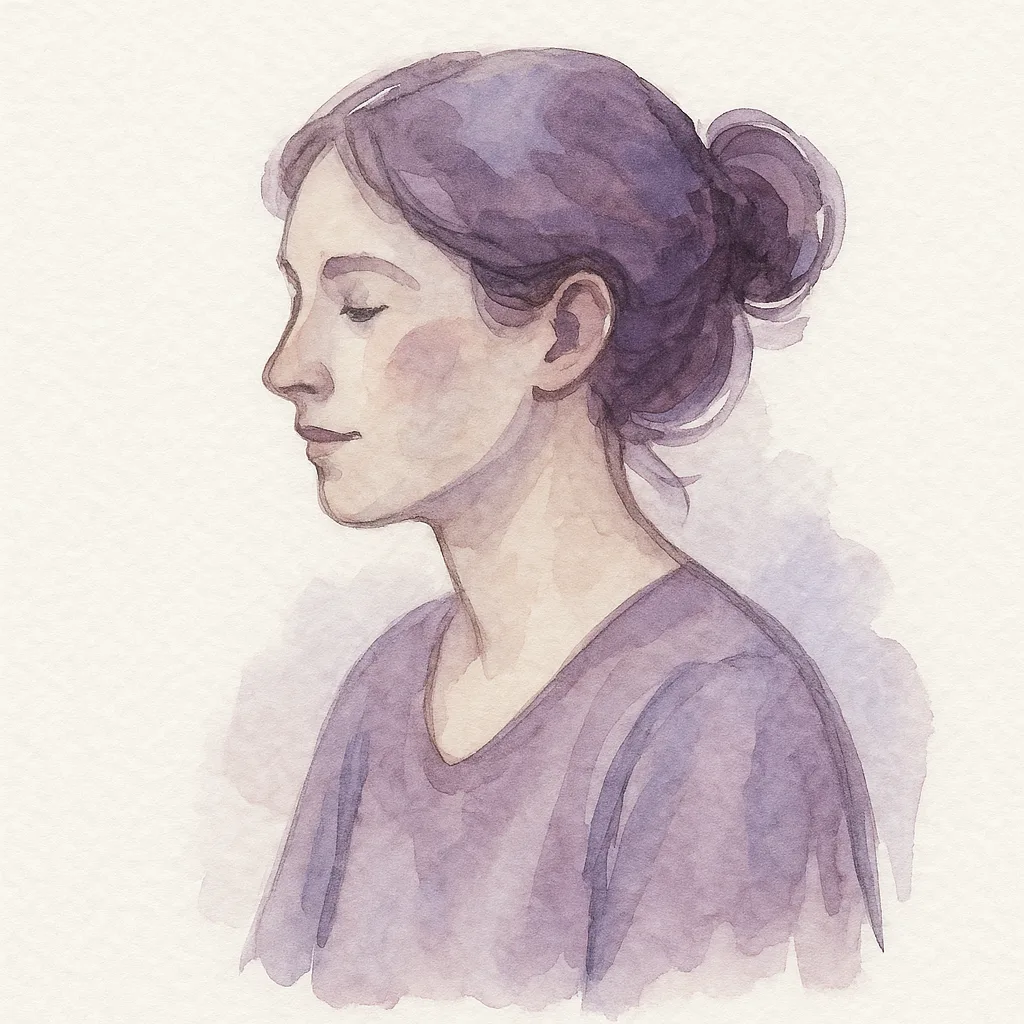 Retrato ilustrado em aquarela de uma mulher adulta